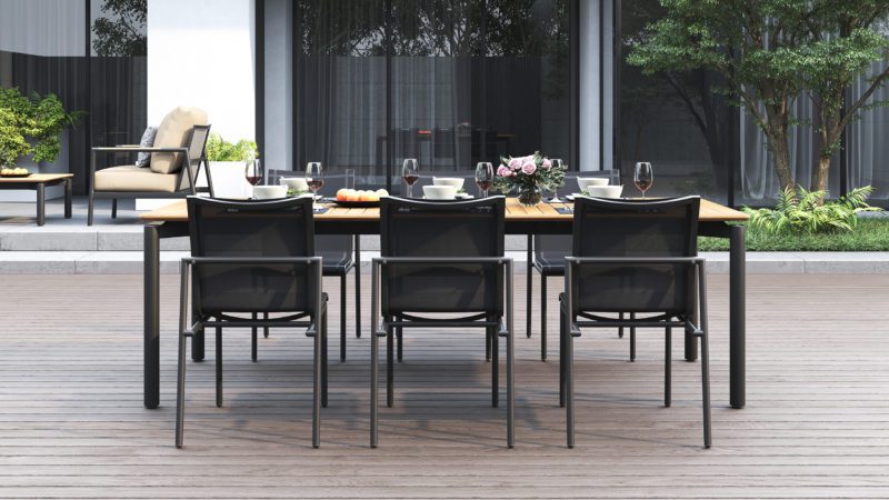 ARA DINING TABLE 240 ALU LEGS WITH DEXA DINING SIDE CHAIR FRONT VIEW.effectsResult