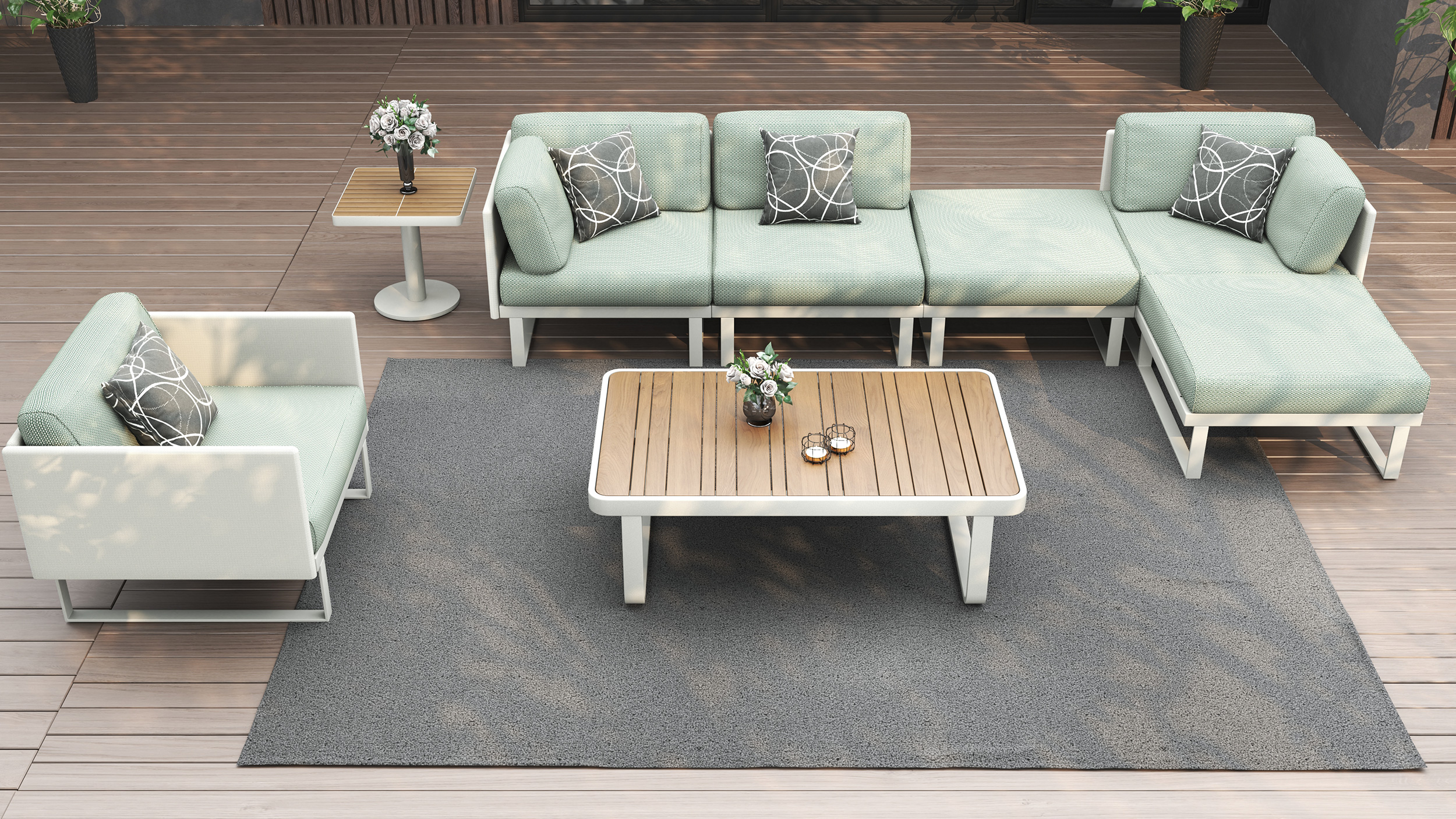 VENTE COFFEE TABLE WITH SUAVE MODULAR FONTELINA GREEN TOP VIEW.effectsResult