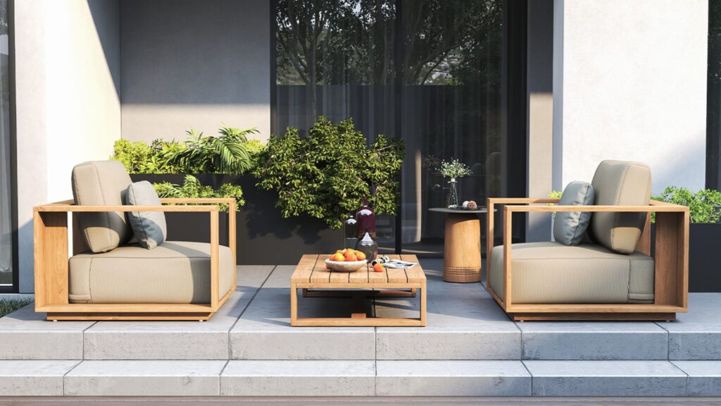 outdoor lounging set with outdoor sofa and outdoor coffee table