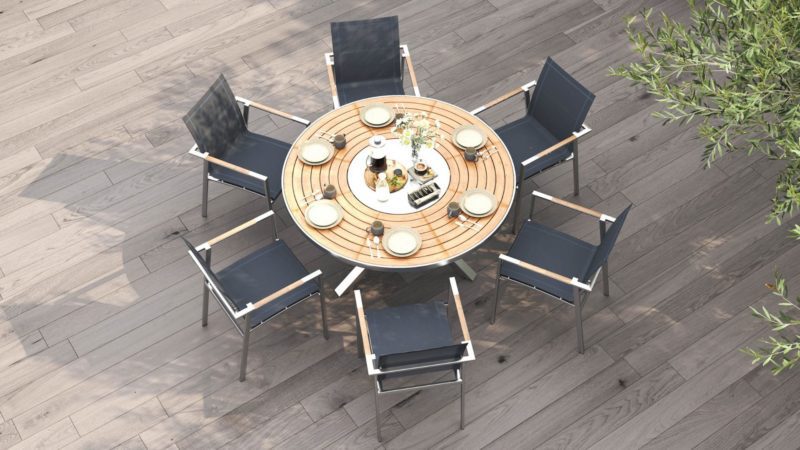 outdoor dining setup by Triconville. premium outdoor furniture