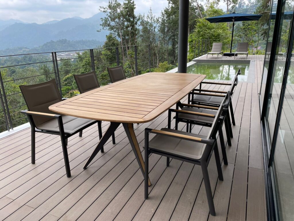 Lego Dining Table and Gazelig Dining Chairs by Triconville. Premium outdoor furniture malaysia